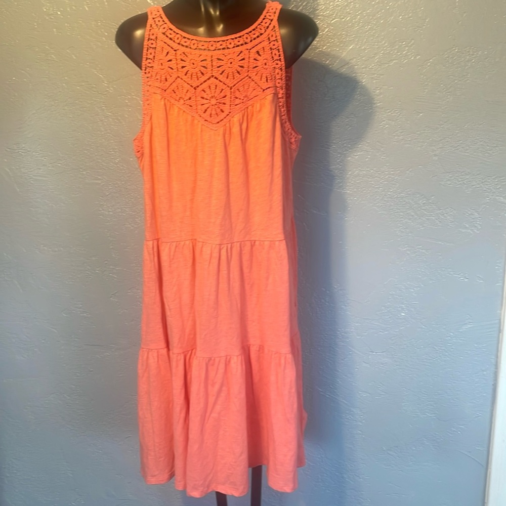 Cotton dress with nice crocheted top tiered bottom